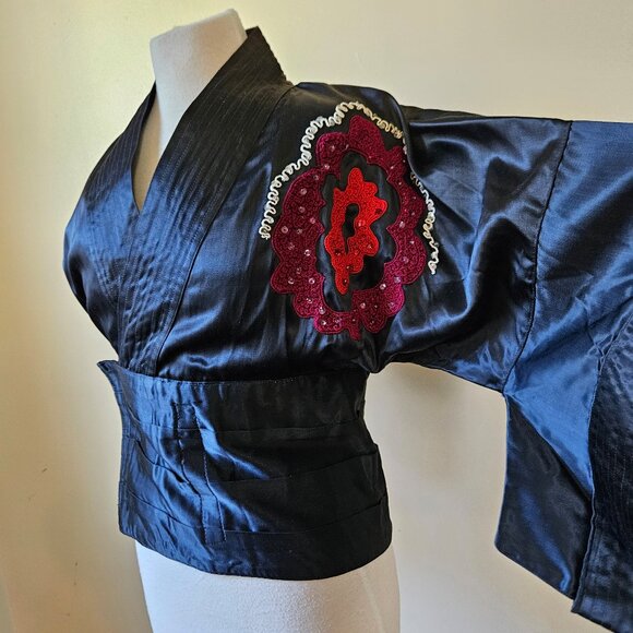 vintage Other - Japanese Style Vintage Satin Chenille Embroidered Kimono Sleeves Costume Top S/M
